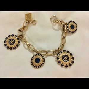 Navy and Gold Necklace, Bracelet, Earrings set.